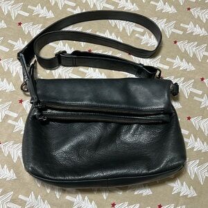Margot Mickey Double Zip Versatile Hobo crossbody in Black Leather
